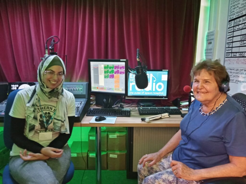 Photograph of Donya Soliman interviewing Judy Sarssam in the Epsom Hospital studio