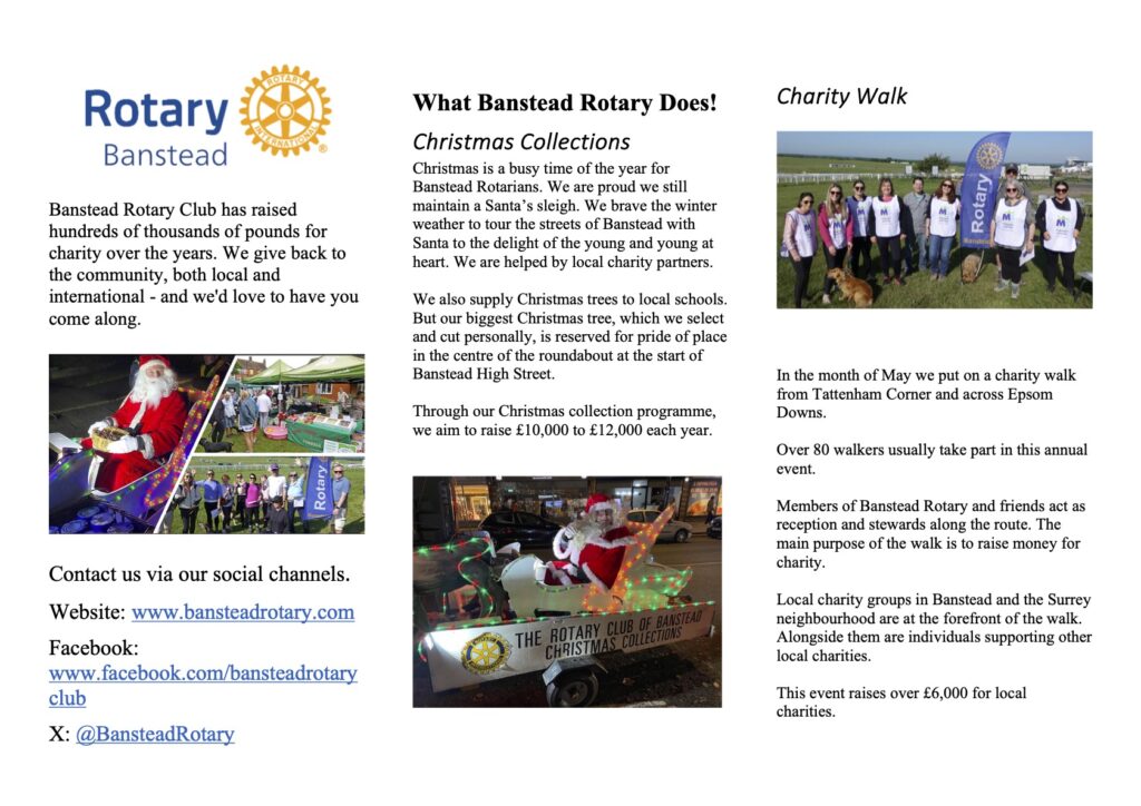 Flyer from Banstead Rotary with details of their work